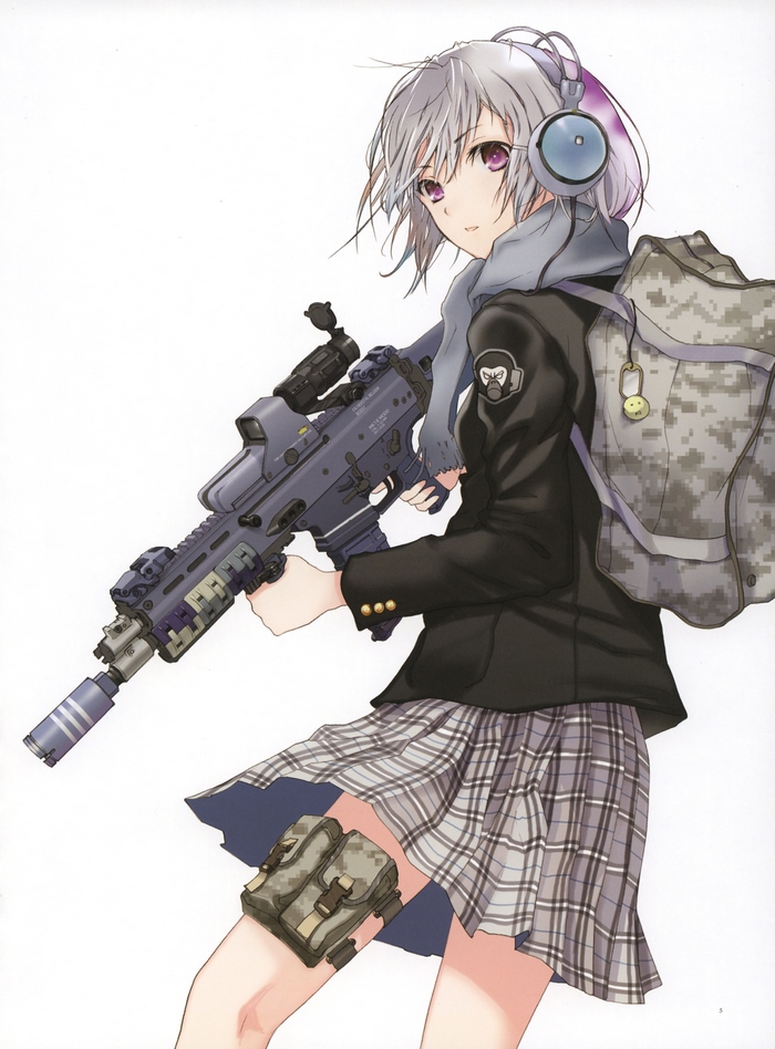 Anime girl with headphones and rifle