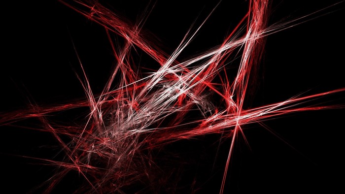 Red and white abstract lines on black background