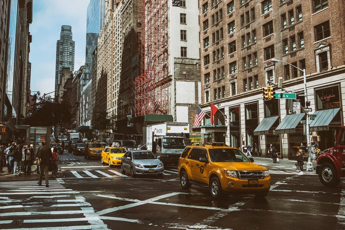 Yellow cabs on a New York City street