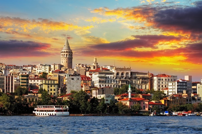 Galata Tower and cityscape over the Bosphorus, Istanbul, Turkey