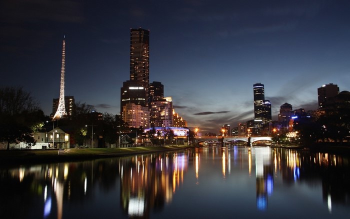 Melbourne City Skyline at Night over Yarra River