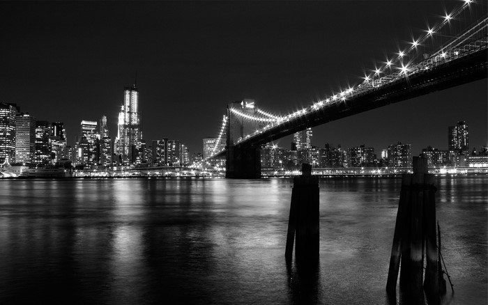 Brooklyn Bridge at Night with New York City Skyline