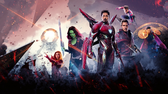 Avengers: Infinity War Poster with Iron Man, Star Lord, Gamora, Spider-Man, Doctor Strange, and Scarlet Witch