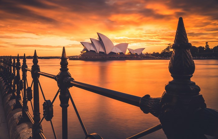 Sydney Opera House at Sunset with Golden Sky 4K
