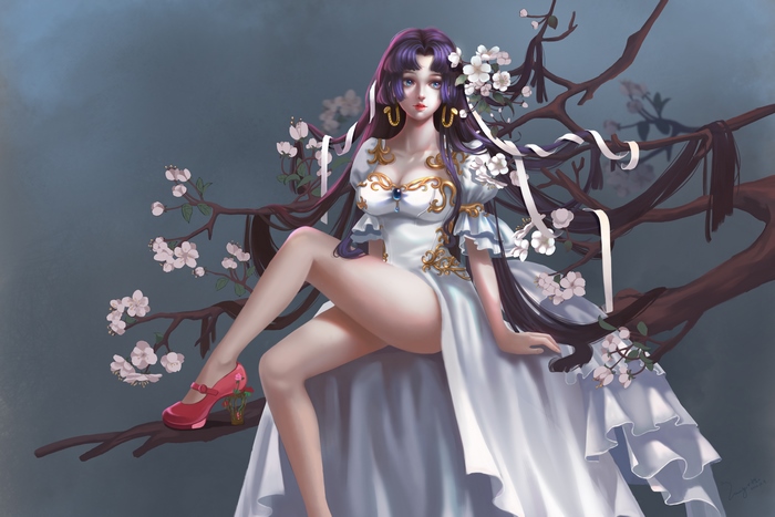 Boa Hancock from One Piece sitting on a tree branch
