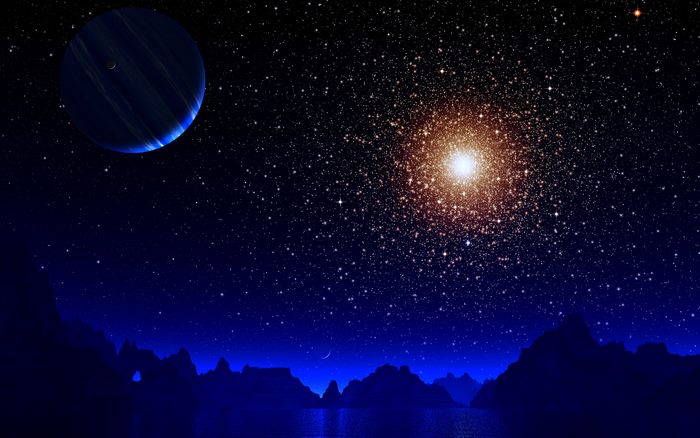 Digital Universe with Planet and Stars