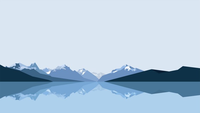 Minimalist mountain range reflected in water