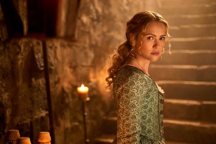 Woman in Period Dress by Candlelight on Stone Stairs 4K