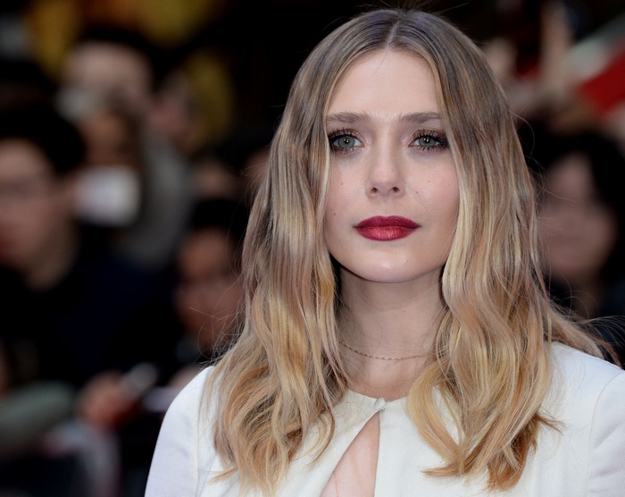 Portrait of Elizabeth Olsen with Green Eyes and Lipstick