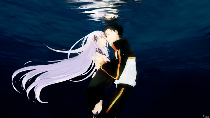Emilia and Subaru from Re:Zero underwater