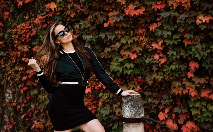 Tori Black in Black Dress and Sunglasses