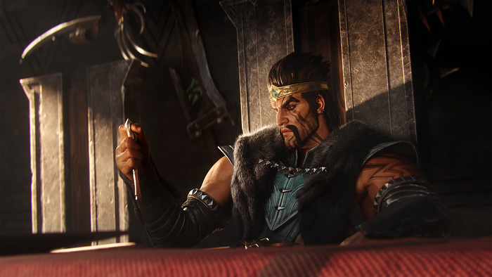 Draven from League of Legends holding a knife
