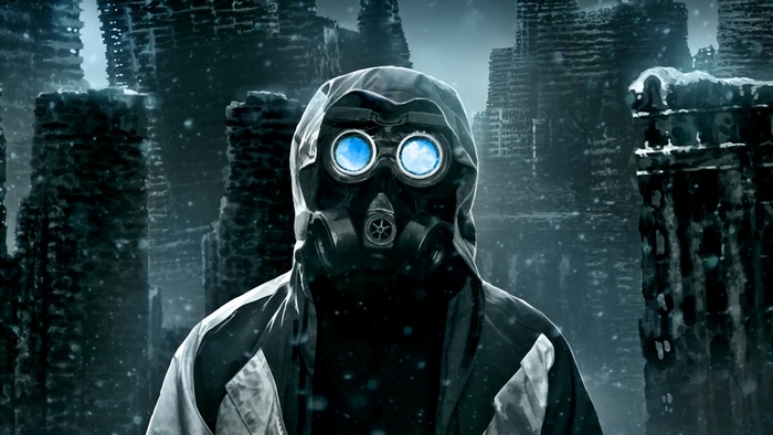 Person in Gas Mask in Post-Apocalyptic City
