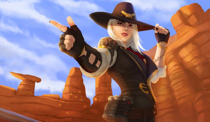 Ashe from Overwatch in a desert landscape
