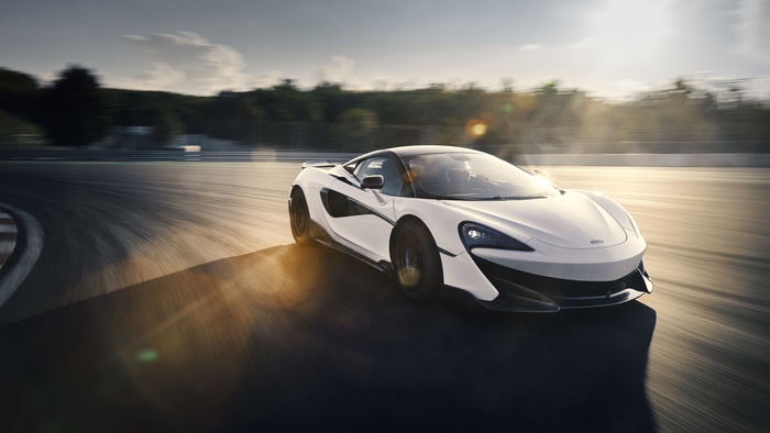 White McLaren 600LT Supercar on a Racetrack
