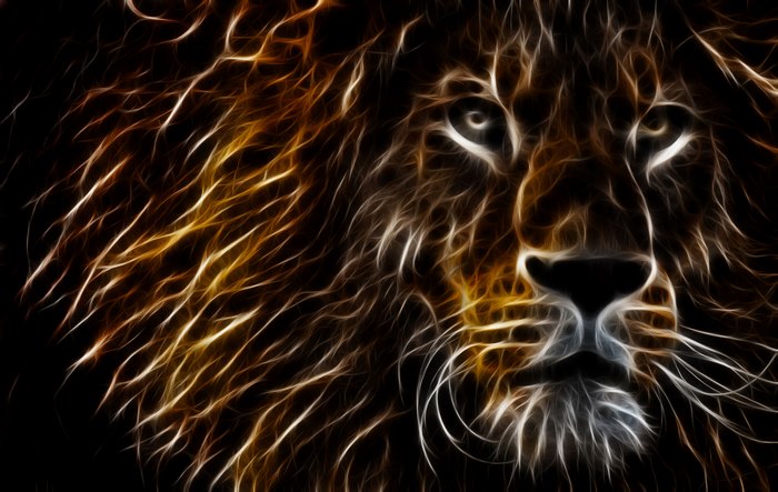 Glowing Fractal Lion Portrait