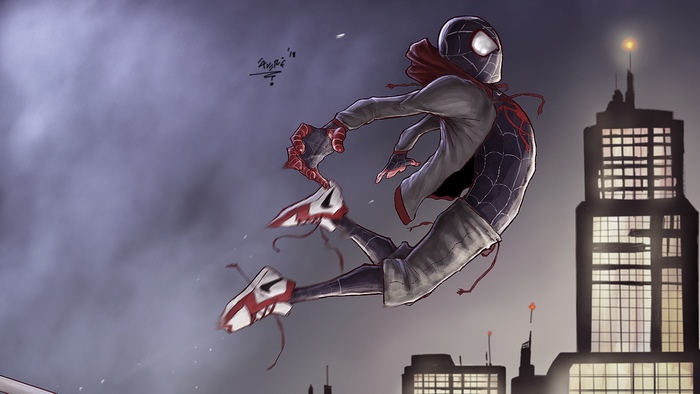 Miles Morales from Spider-Man: Into The Spider-Verse jumping