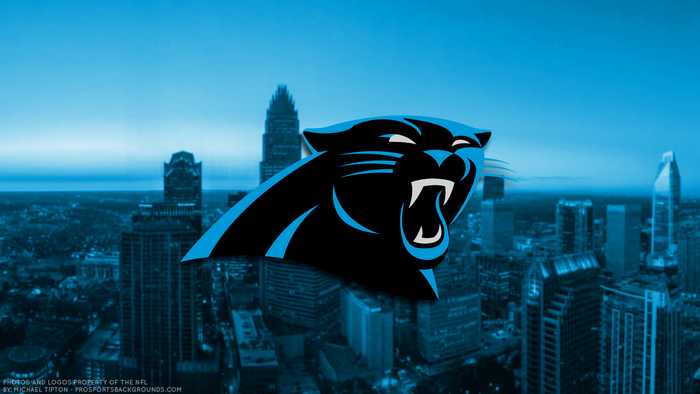 Carolina Panthers Logo over Charlotte Skyline