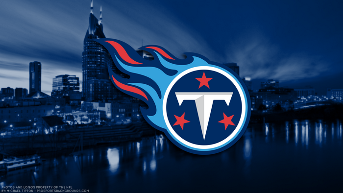 Tennessee Titans NFL logo over Nashville skyline