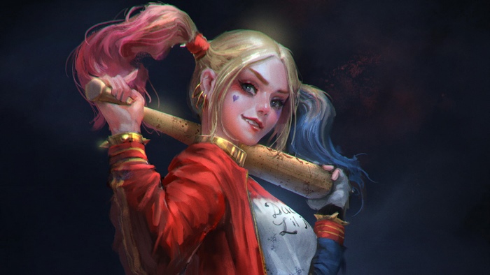 Harley Quinn from DC Comics holding a baseball bat