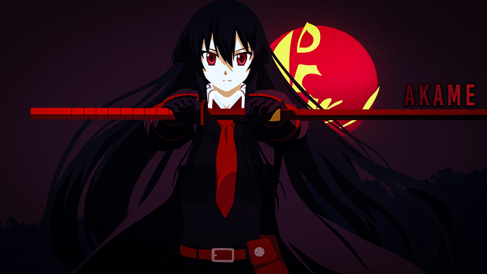 Akame Holding Red Katana Under Red Moon