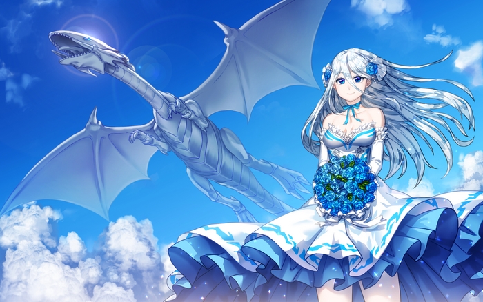 Kisara from Yu-Gi-Oh! with Blue-Eyes White Dragon