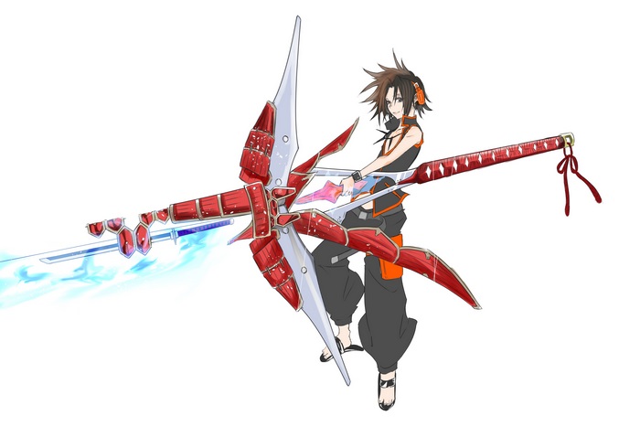 Asakura Yoh with a large weapon