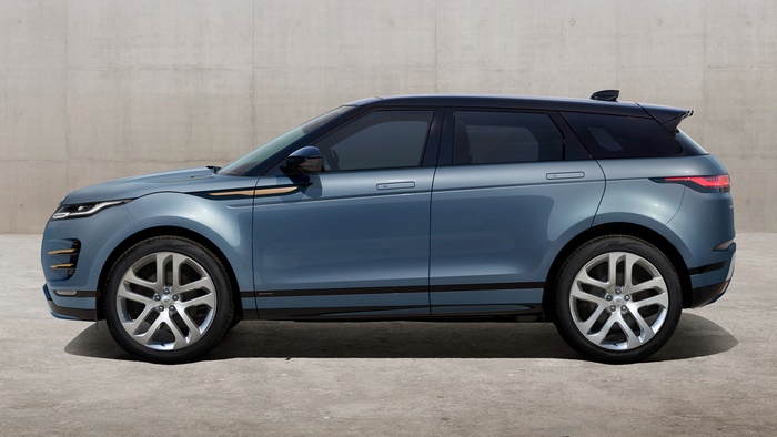 Blue Range Rover Evoque R-Dynamic parked outdoors