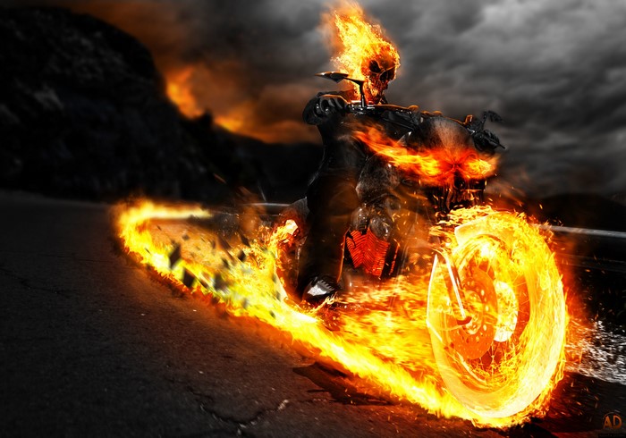 Flaming Ghost Rider on Motorcycle