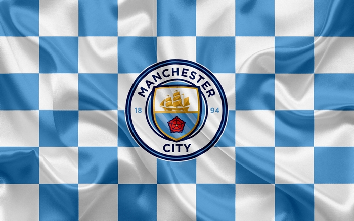 Manchester City F.C. Logo on Blue and White Flag