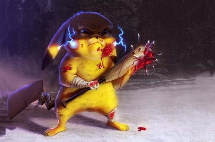 Pikachu from Pokémon holding a spiked club
