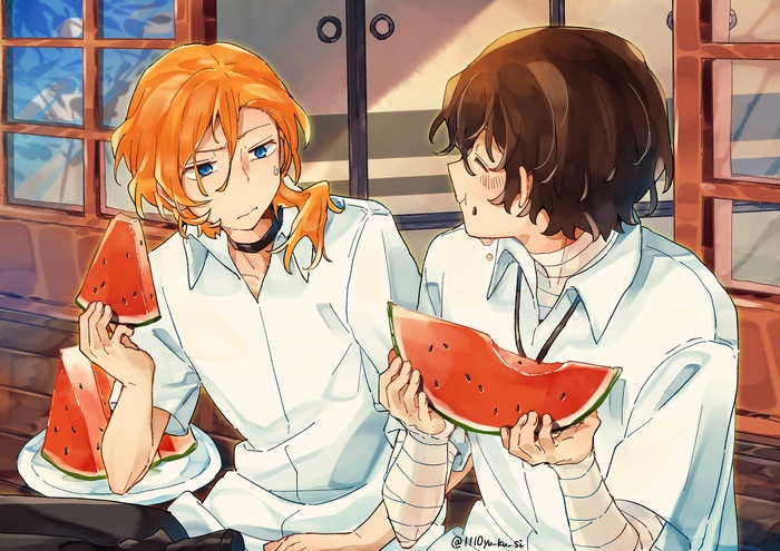 Chuuya and Dazai Sharing Watermelon