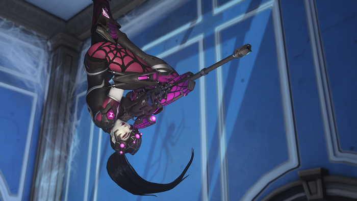 Widowmaker from Overwatch hanging upside down