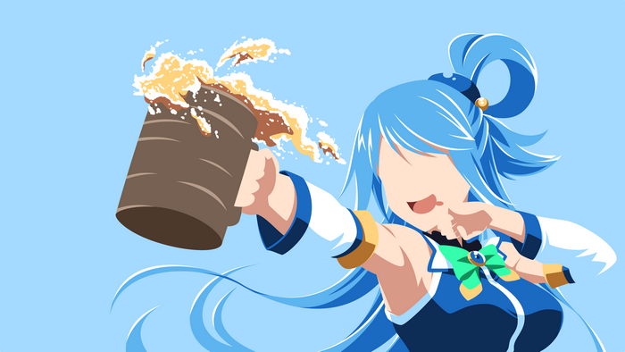 Aqua from KonoSuba holding a frothing mug