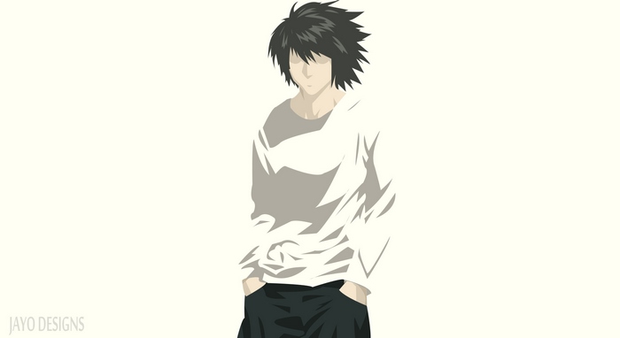 L from Death Note, minimalist anime illustration