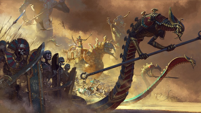 Undead army with giant serpent and chariots in battle