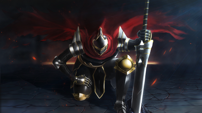 Momon from Overlord kneeling with a sword