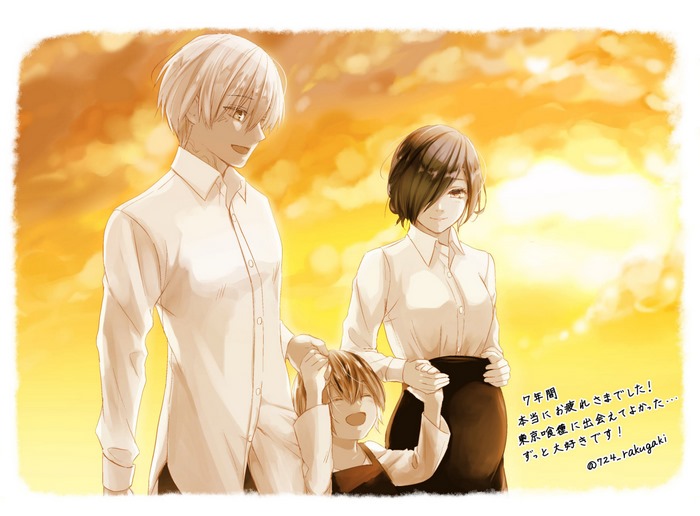 Ken Kaneki, Touka Kirishima, and Ichika Kaneki from Tokyo Ghoul