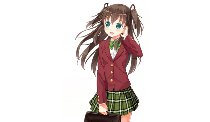 Anime girl with brown twintails and green eyes