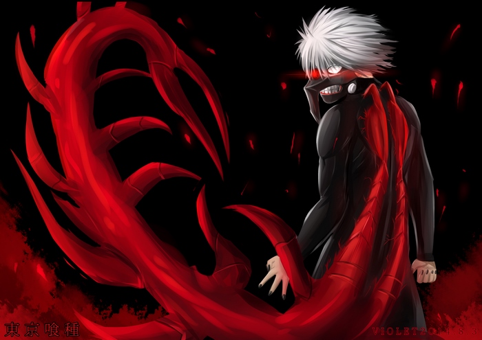 Ken Kaneki with White Hair and Red Kagune
