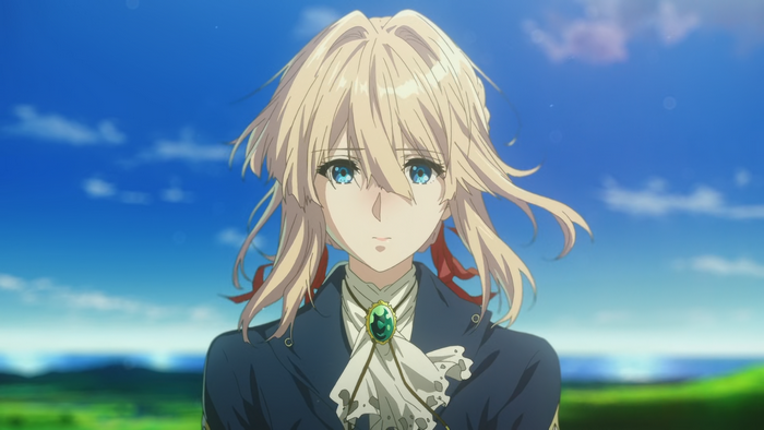 Violet Evergarden Standing in a Serene Landscape