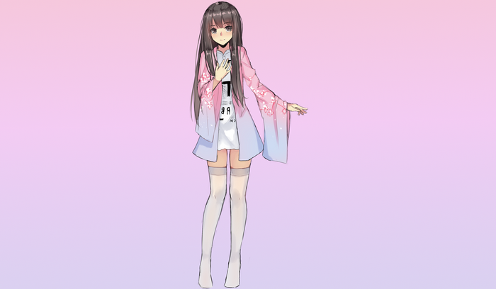 Anime girl with long black hair and pink kimono