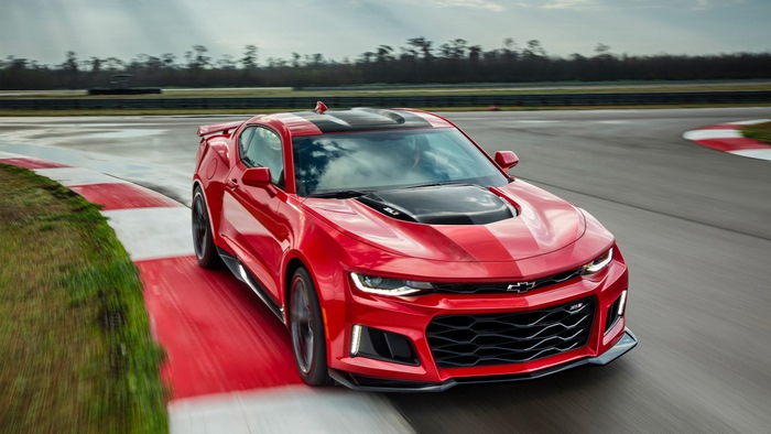 Red Chevrolet Camaro ZL1 on a Racetrack