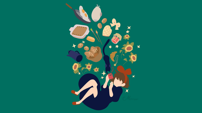 Kiki with Cat and Food Items
