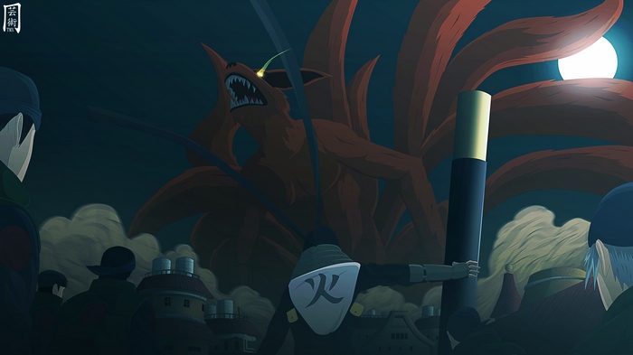 Kurama (Naruto) attacking a village