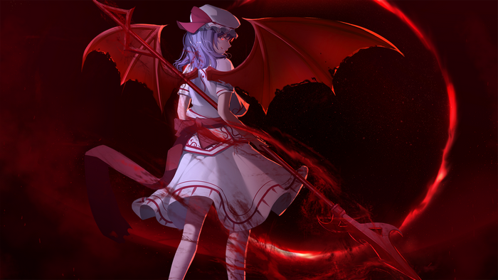 Remilia Scarlet with bat wings and spear