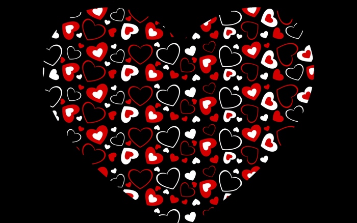 Heart pattern with red, white, and black hearts