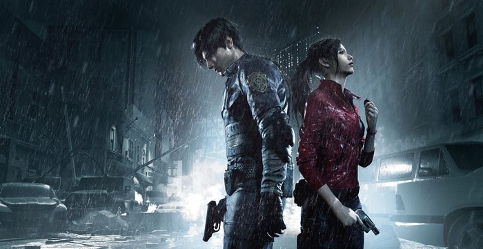 Leon S. Kennedy and Claire Redfield in the rain