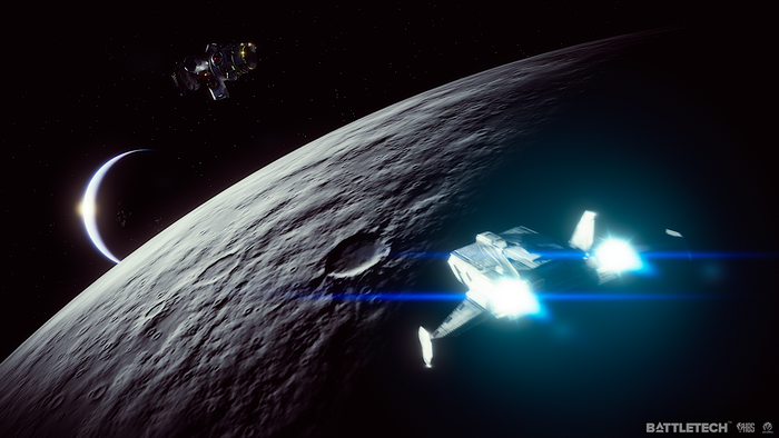 Battletech Spaceship near Moon and Planet