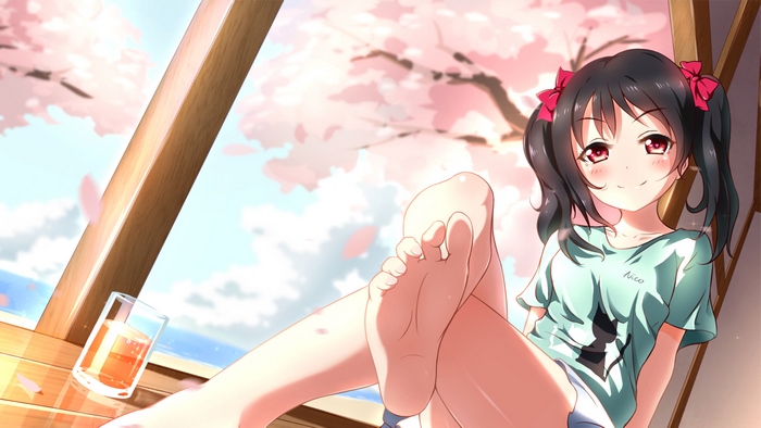 Nico Yazawa Relaxing by the Window with Cherry Blossoms